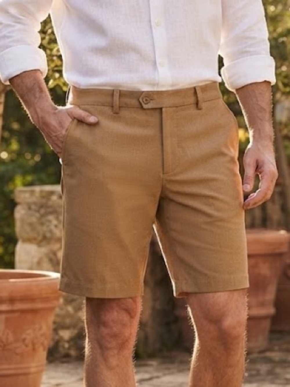 J Lindeberg Classic Cotton Blend Men's Khaki Shorts - #130